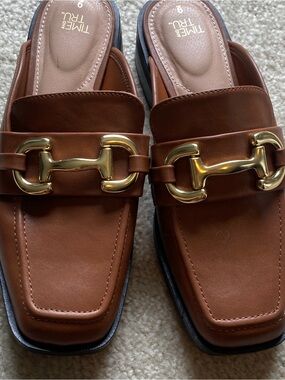 Time and Tru Brown Slip-On Loafers with Gold Bit Detail